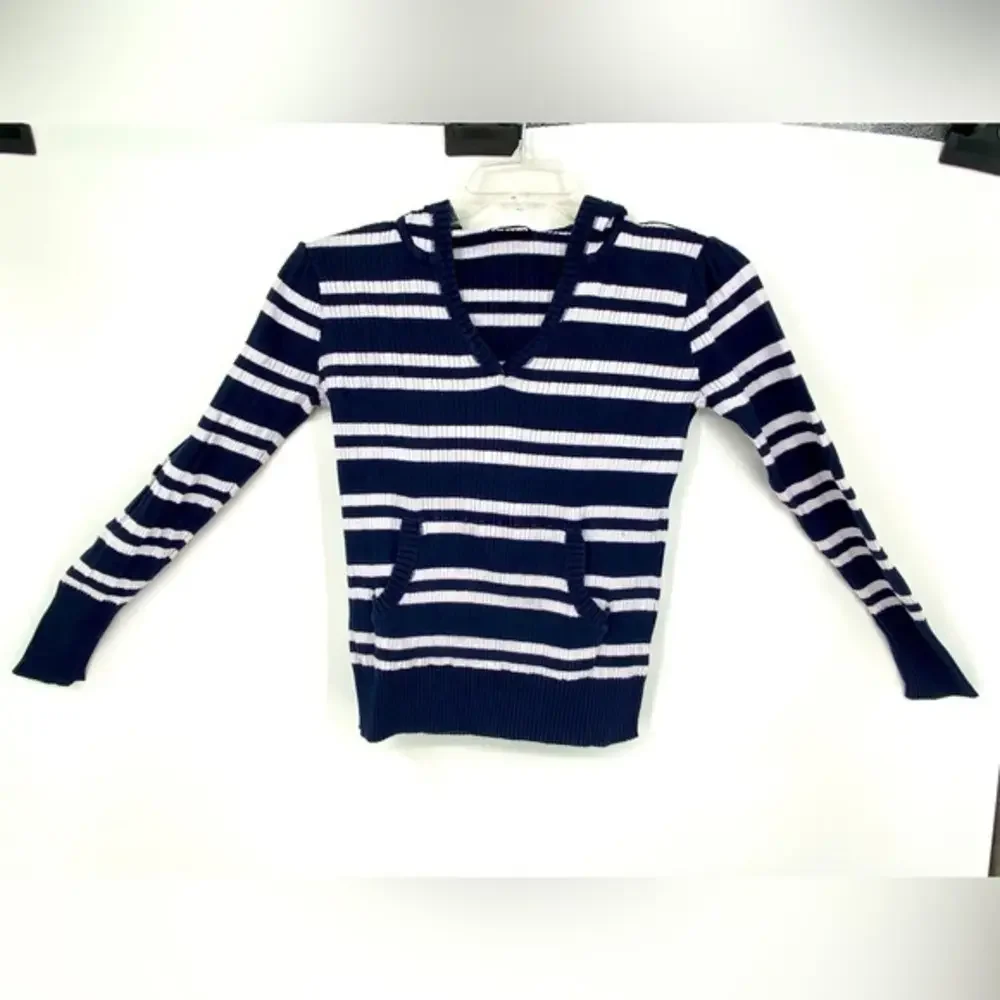 Gap Kid, Pullover Hoodie,‎ Navy Blue and White Stripes, kangaroo Pouch, size XL